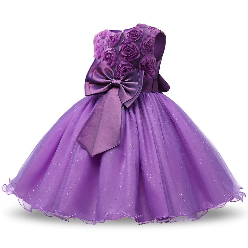 NNJXD Girl Sleeveless Lace 3D Flower Tutu Holiday Princess Dresses Size 3-4 Years Purple - Image 3